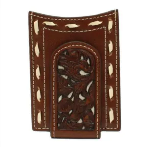 Nocona Western Leather Mens Money Clip Buck Lace Pierced Tan N5410008