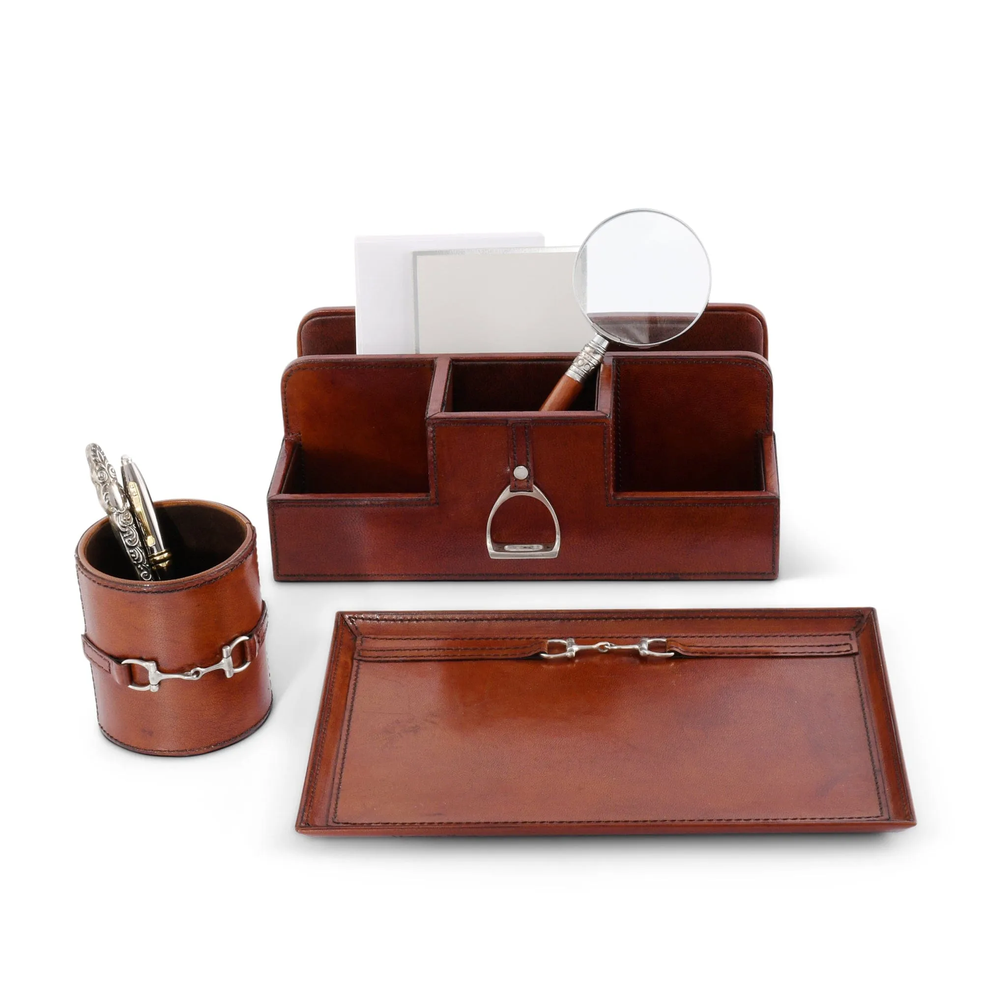 Premium Genuine Leather Stirrup Desk Organizer for Office