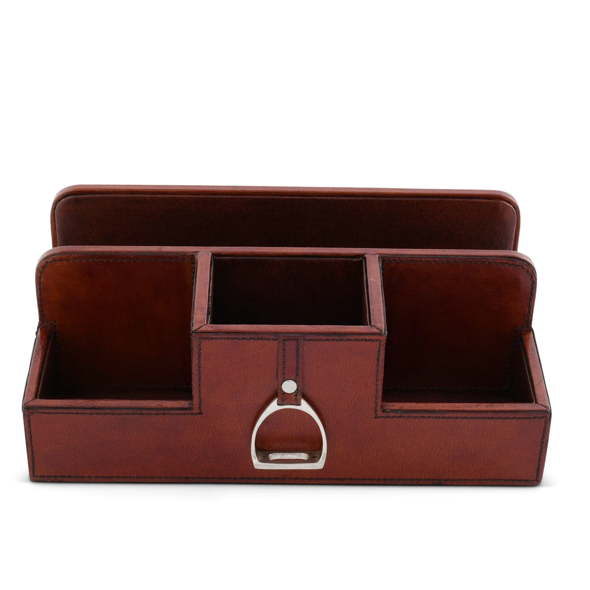 Premium Genuine Leather Stirrup Desk Organizer for Office