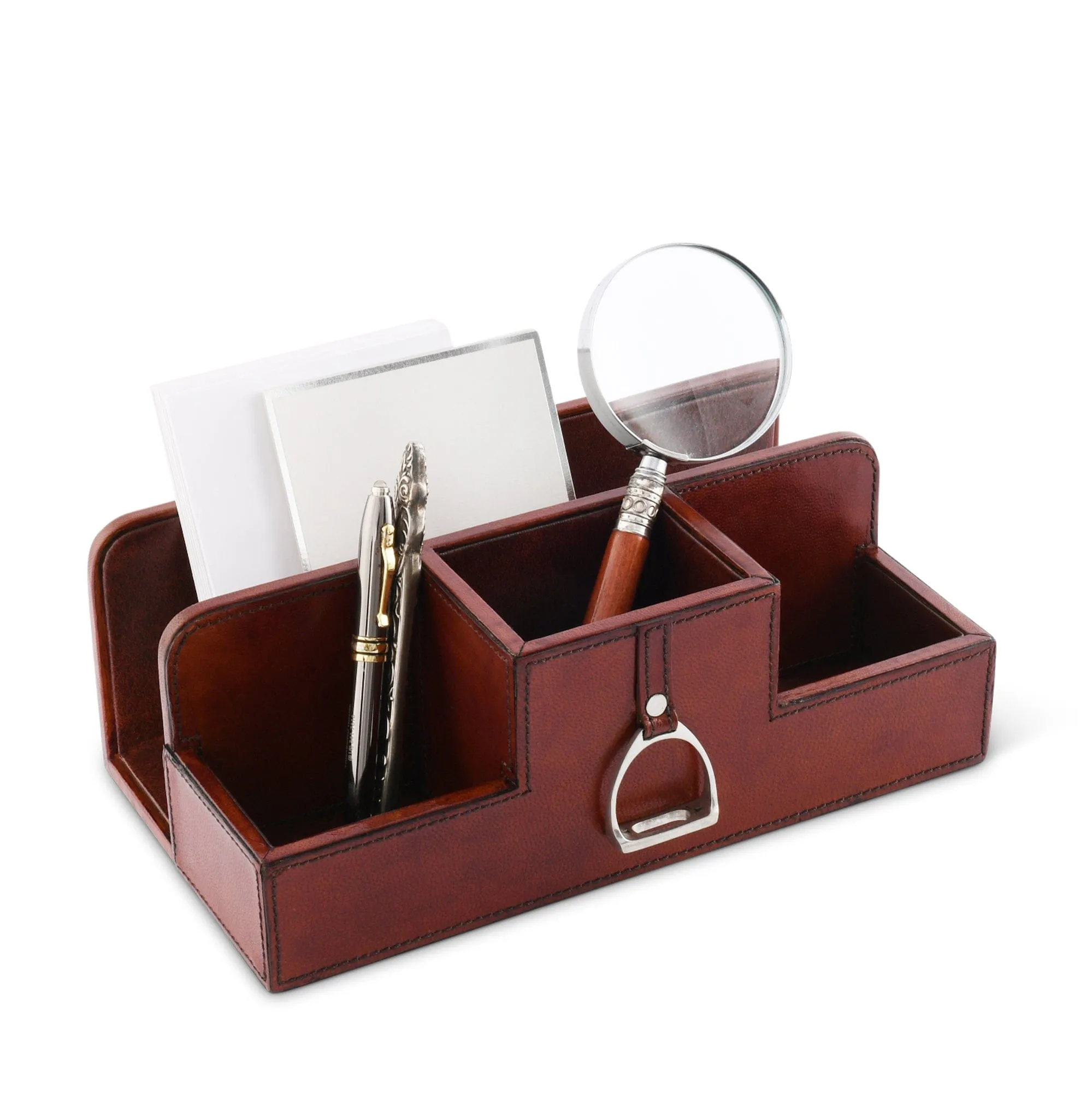 Premium Genuine Leather Stirrup Desk Organizer for Office