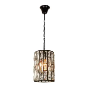 QL9007 200mm Black 1-Light Round Crystal Traditional Pendant Fixture