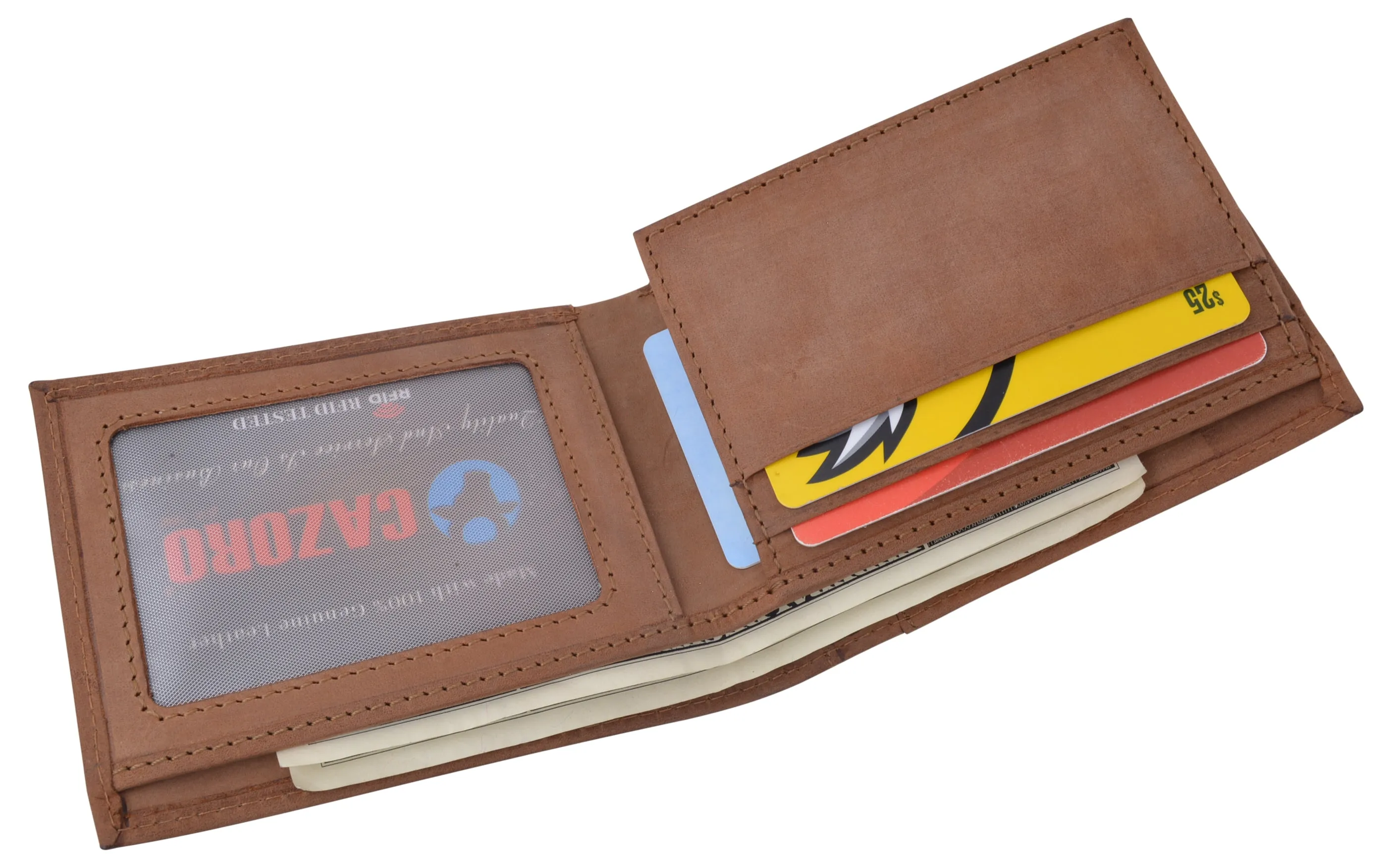 RFID Men's Bifold USA Genuine Leather Wallet With ID Window US Design Wallets for Men