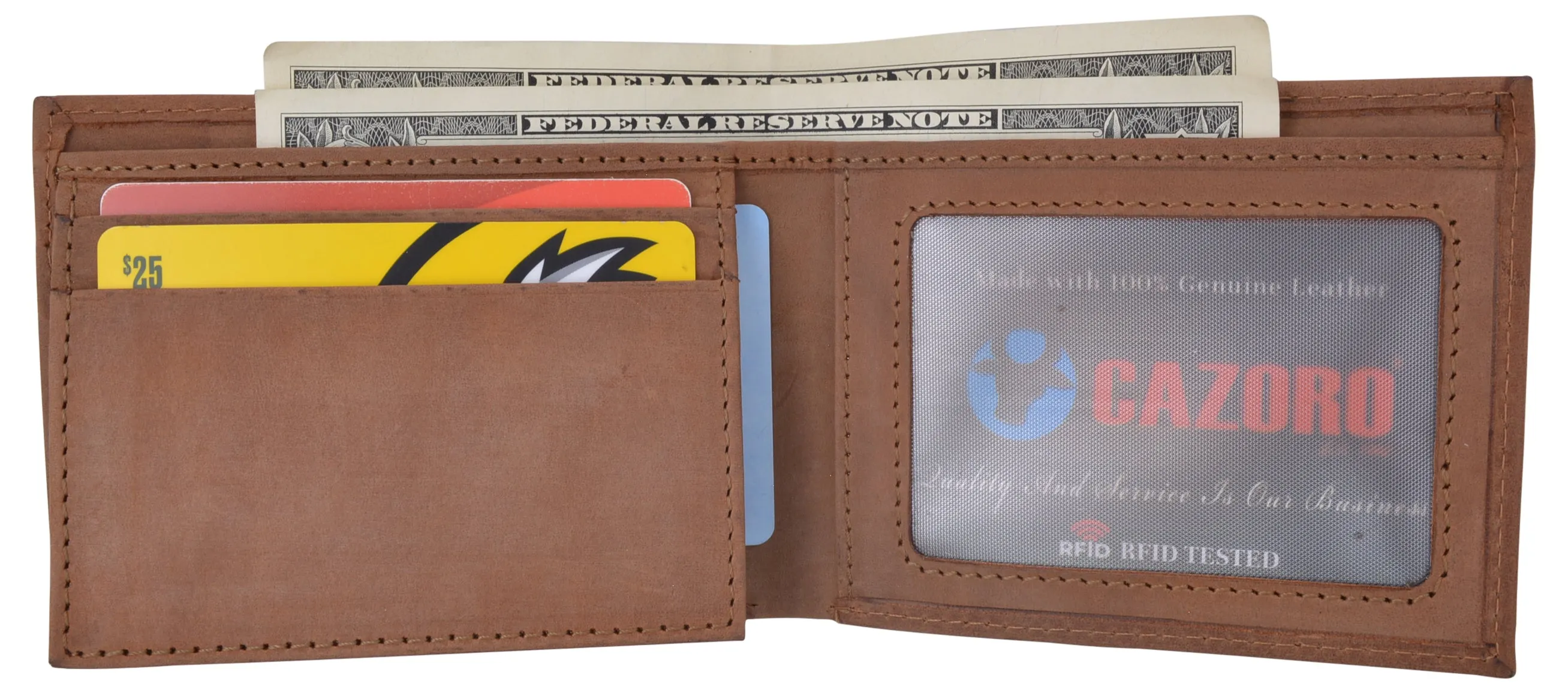 RFID Men's Bifold USA Genuine Leather Wallet With ID Window US Design Wallets for Men