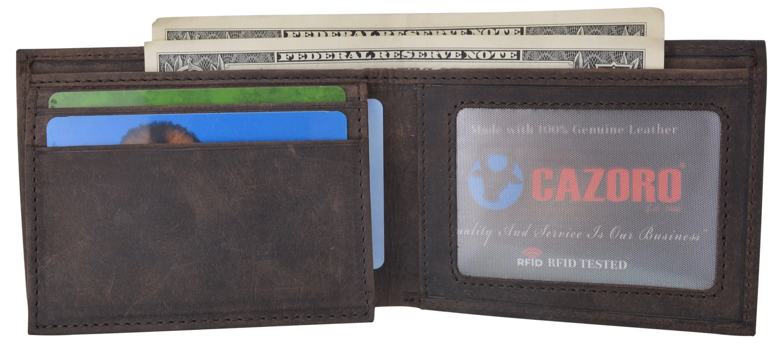 RFID Men's Bifold USA Genuine Leather Wallet With ID Window US Design Wallets for Men