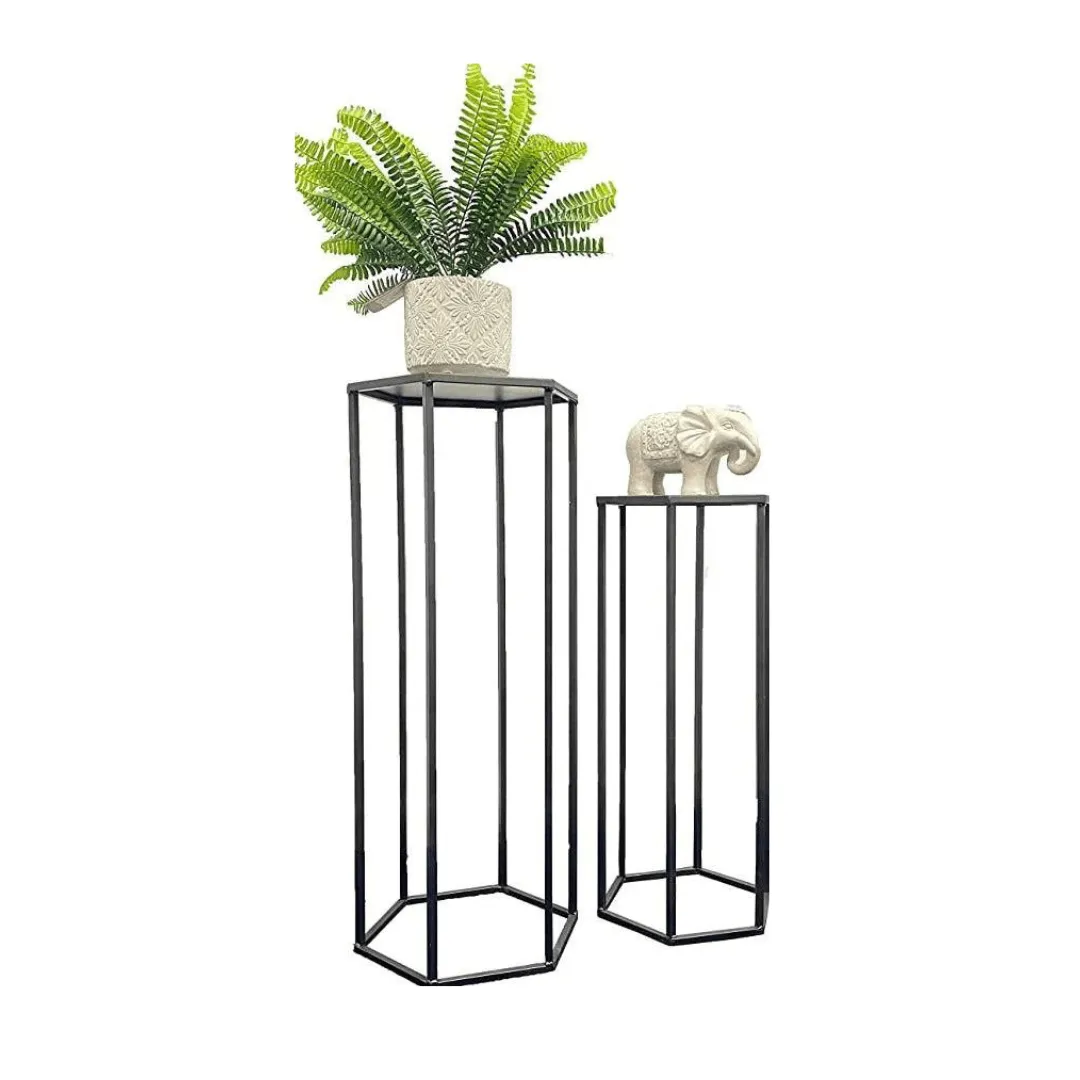 Set of 2 Metal Plant Stand Black