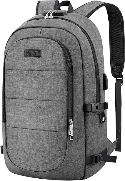 VSNOON Anti-Theft Laptop Backpack, 15.6-17.3 inch Business Laptop Rucksack Bag with USB Charging Port & Lock, Water Resistant Travel Backpack Computer Bag for Women Men, Black