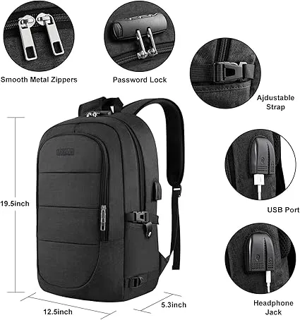 VSNOON Anti-Theft Laptop Backpack, 15.6-17.3 inch Business Laptop Rucksack Bag with USB Charging Port & Lock, Water Resistant Travel Backpack Computer Bag for Women Men, Black