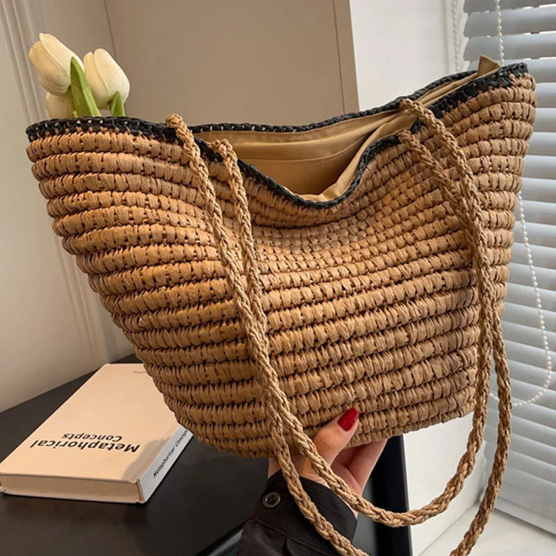 Woven Straw Tote Bag with Handle